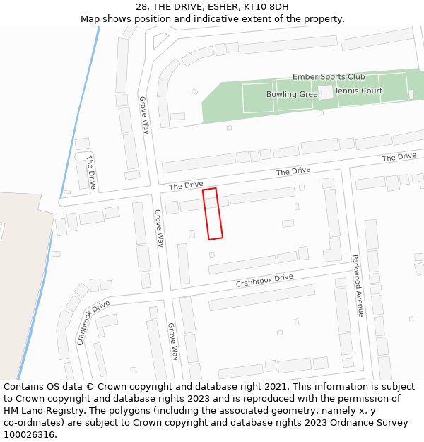 28, THE DRIVE, ESHER, KT10 8DH: Location map and indicative extent of plot