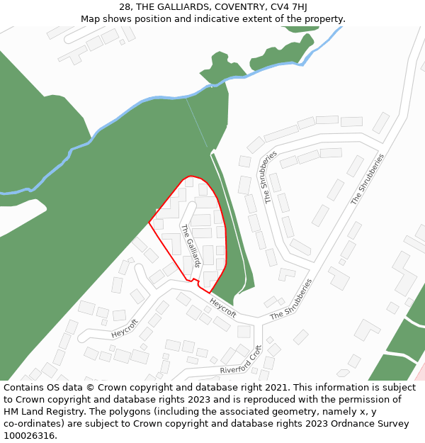 28, THE GALLIARDS, COVENTRY, CV4 7HJ: Location map and indicative extent of plot