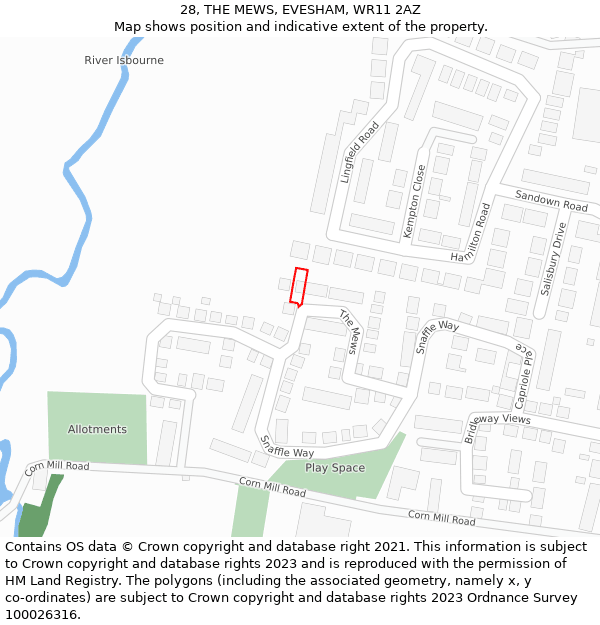 28, THE MEWS, EVESHAM, WR11 2AZ: Location map and indicative extent of plot