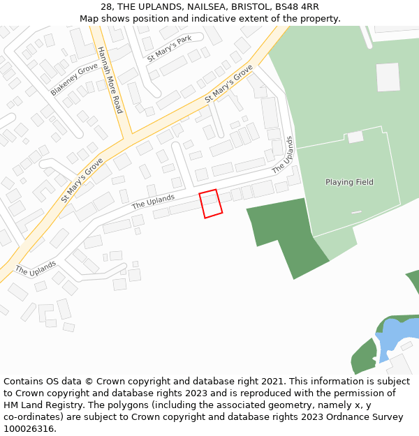 28, THE UPLANDS, NAILSEA, BRISTOL, BS48 4RR: Location map and indicative extent of plot