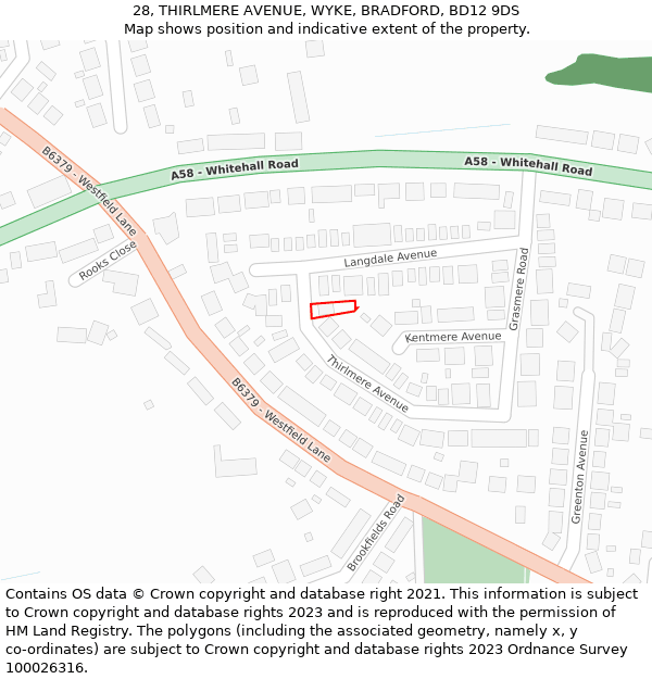 28, THIRLMERE AVENUE, WYKE, BRADFORD, BD12 9DS: Location map and indicative extent of plot