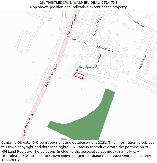 28, THISTLEDOWN, WALMER, DEAL, CT14 7XE: Location map and indicative extent of plot