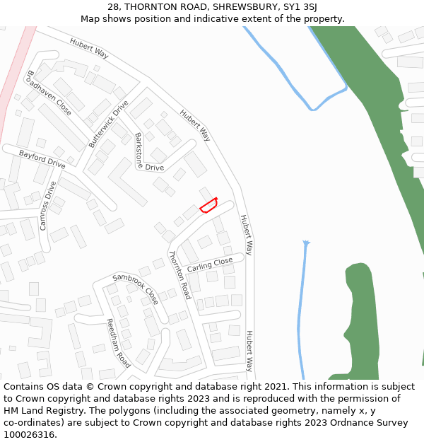 28, THORNTON ROAD, SHREWSBURY, SY1 3SJ: Location map and indicative extent of plot