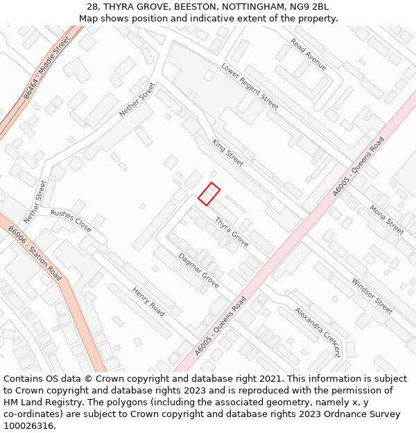 28, THYRA GROVE, BEESTON, NOTTINGHAM, NG9 2BL: Location map and indicative extent of plot