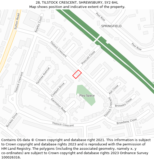 28, TILSTOCK CRESCENT, SHREWSBURY, SY2 6HL: Location map and indicative extent of plot