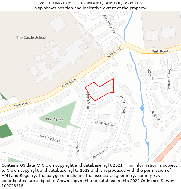 28, TILTING ROAD, THORNBURY, BRISTOL, BS35 1ES: Location map and indicative extent of plot