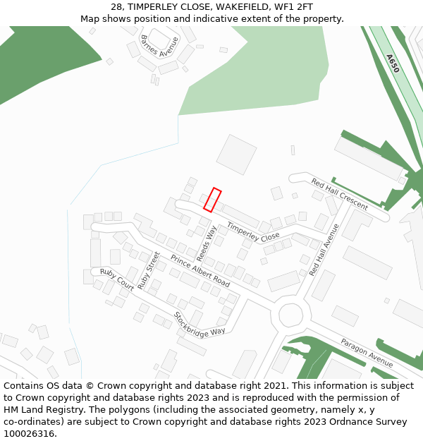 28, TIMPERLEY CLOSE, WAKEFIELD, WF1 2FT: Location map and indicative extent of plot