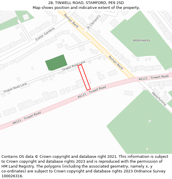 28, TINWELL ROAD, STAMFORD, PE9 2SD: Location map and indicative extent of plot