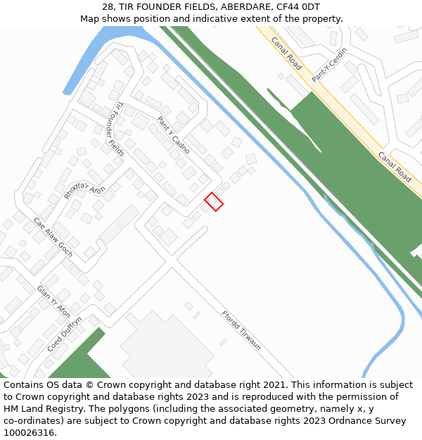 28, TIR FOUNDER FIELDS, ABERDARE, CF44 0DT: Location map and indicative extent of plot