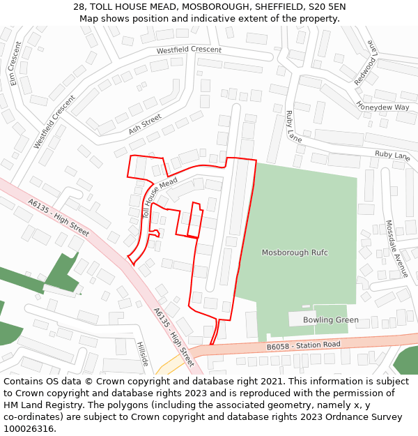 28, TOLL HOUSE MEAD, MOSBOROUGH, SHEFFIELD, S20 5EN: Location map and indicative extent of plot