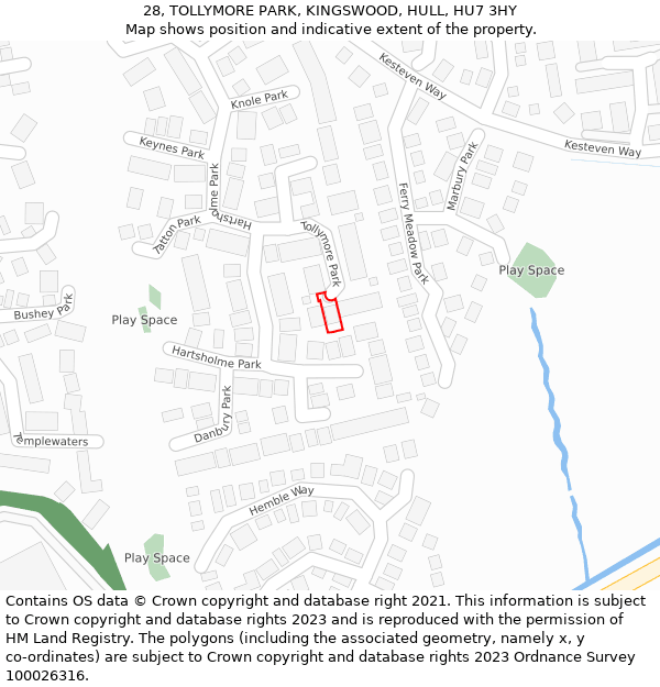 28, TOLLYMORE PARK, KINGSWOOD, HULL, HU7 3HY: Location map and indicative extent of plot