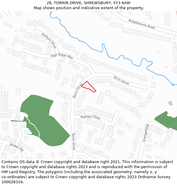 28, TORRIN DRIVE, SHREWSBURY, SY3 6AW: Location map and indicative extent of plot