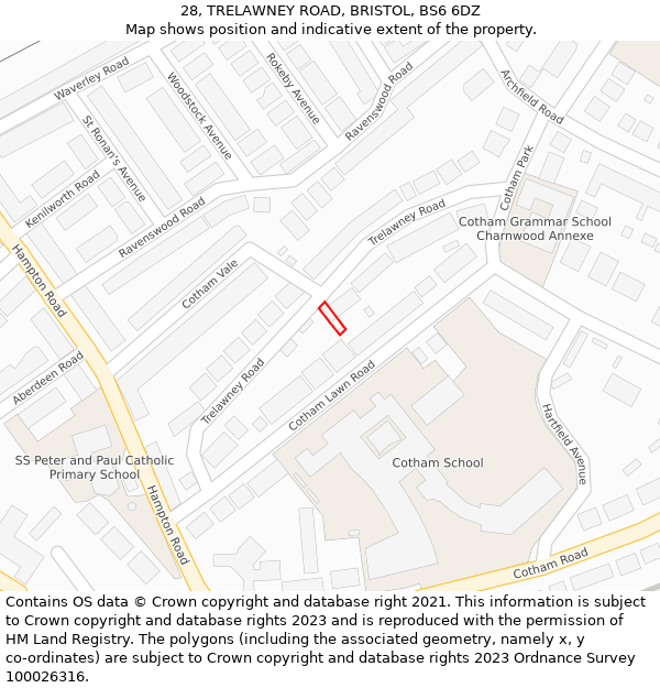 28, TRELAWNEY ROAD, BRISTOL, BS6 6DZ: Location map and indicative extent of plot