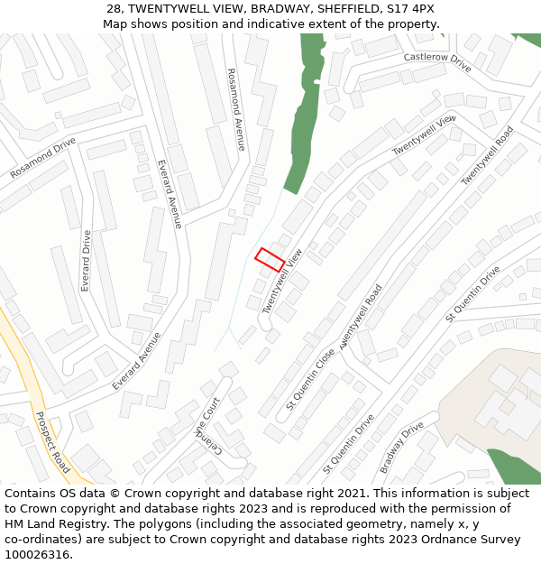 28, TWENTYWELL VIEW, BRADWAY, SHEFFIELD, S17 4PX: Location map and indicative extent of plot