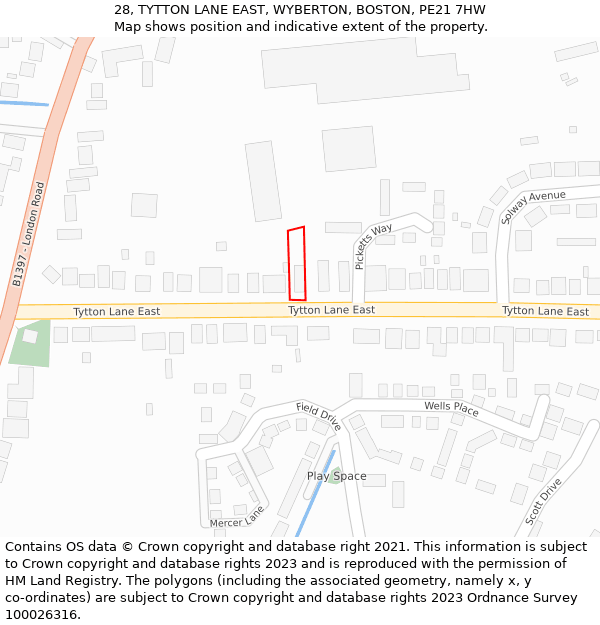 28, TYTTON LANE EAST, WYBERTON, BOSTON, PE21 7HW: Location map and indicative extent of plot