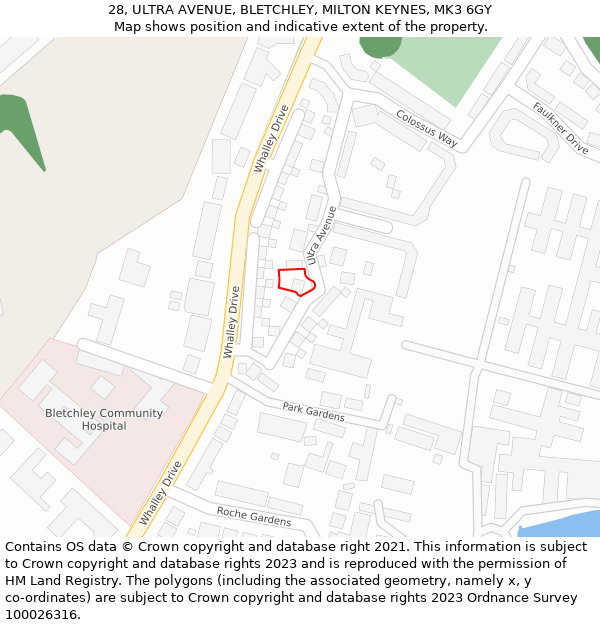 28, ULTRA AVENUE, BLETCHLEY, MILTON KEYNES, MK3 6GY: Location map and indicative extent of plot