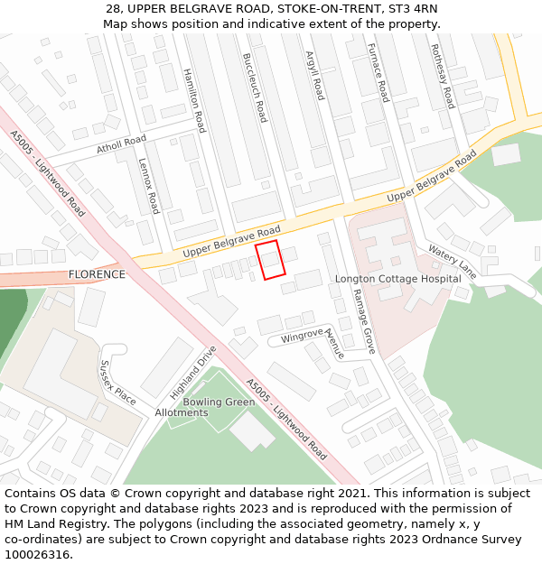 28, UPPER BELGRAVE ROAD, STOKE-ON-TRENT, ST3 4RN: Location map and indicative extent of plot