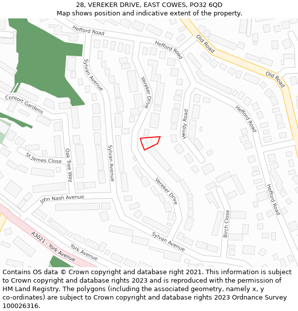 28, VEREKER DRIVE, EAST COWES, PO32 6QD: Location map and indicative extent of plot