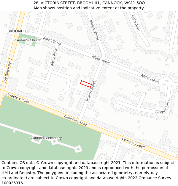 28, VICTORIA STREET, BROOMHILL, CANNOCK, WS11 5QQ: Location map and indicative extent of plot