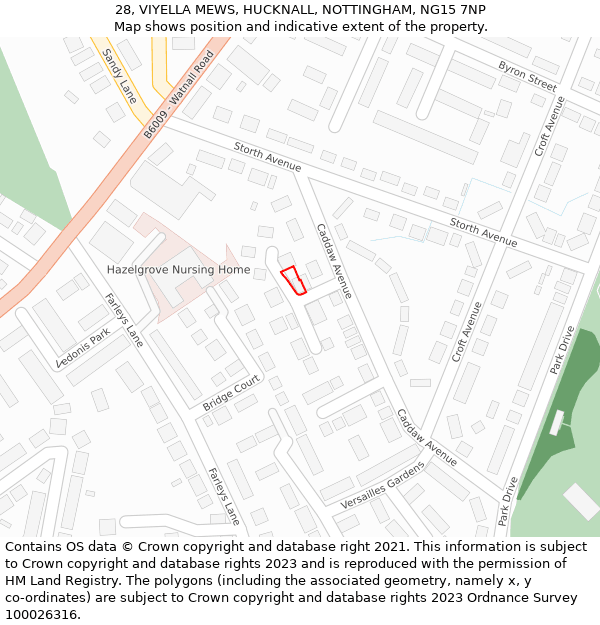 28, VIYELLA MEWS, HUCKNALL, NOTTINGHAM, NG15 7NP: Location map and indicative extent of plot