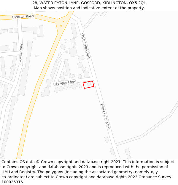 28, WATER EATON LANE, GOSFORD, KIDLINGTON, OX5 2QL: Location map and indicative extent of plot