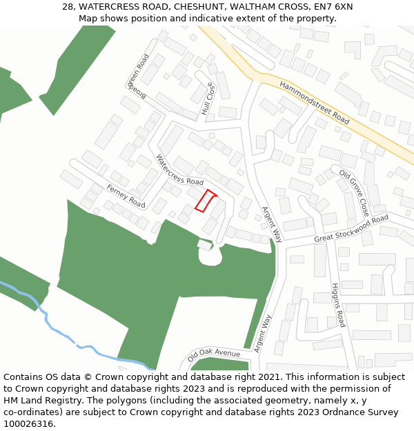 28, WATERCRESS ROAD, CHESHUNT, WALTHAM CROSS, EN7 6XN: Location map and indicative extent of plot