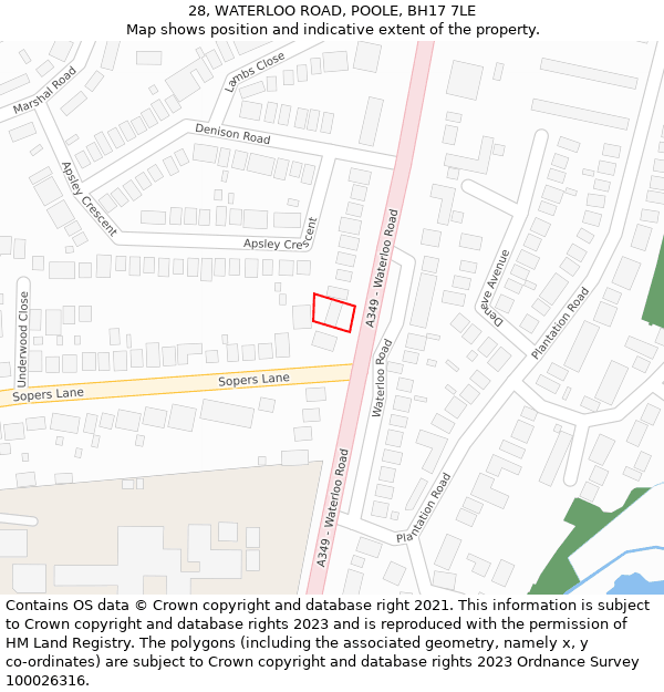28, WATERLOO ROAD, POOLE, BH17 7LE: Location map and indicative extent of plot