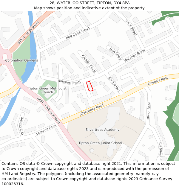 28, WATERLOO STREET, TIPTON, DY4 8PA: Location map and indicative extent of plot