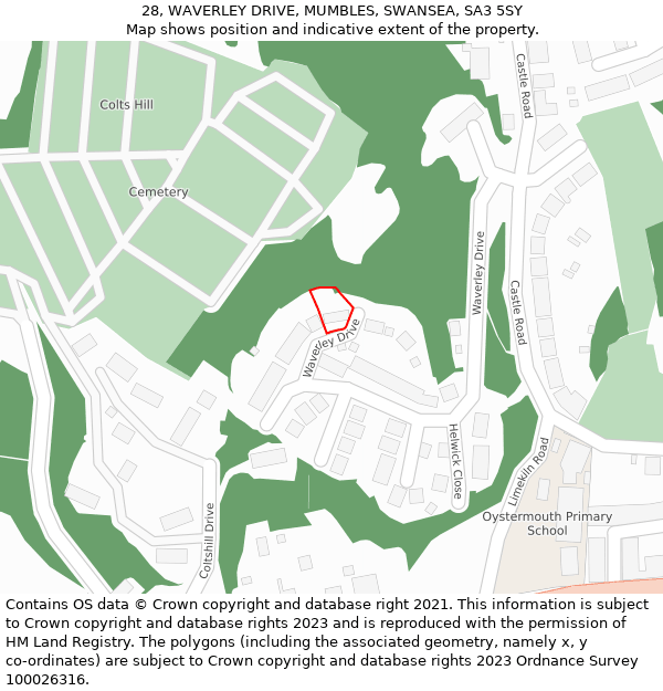 28, WAVERLEY DRIVE, MUMBLES, SWANSEA, SA3 5SY: Location map and indicative extent of plot