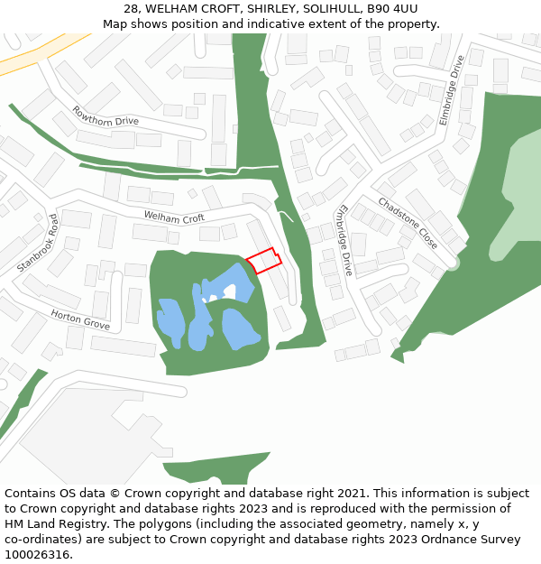 28, WELHAM CROFT, SHIRLEY, SOLIHULL, B90 4UU: Location map and indicative extent of plot