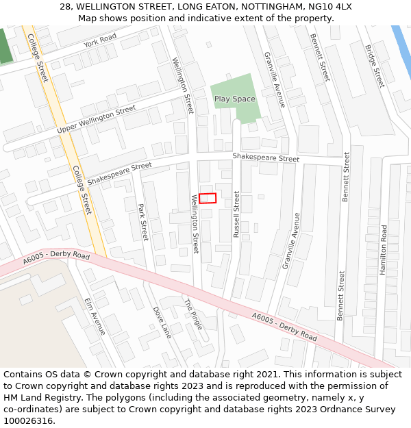 28, WELLINGTON STREET, LONG EATON, NOTTINGHAM, NG10 4LX: Location map and indicative extent of plot