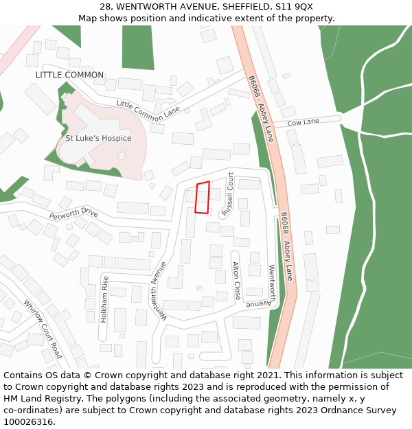 28, WENTWORTH AVENUE, SHEFFIELD, S11 9QX: Location map and indicative extent of plot
