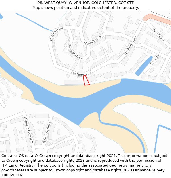 28, WEST QUAY, WIVENHOE, COLCHESTER, CO7 9TF: Location map and indicative extent of plot