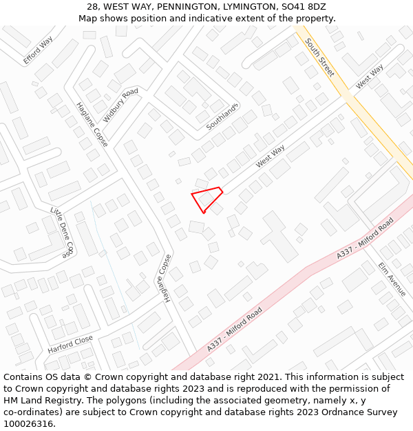 28, WEST WAY, PENNINGTON, LYMINGTON, SO41 8DZ: Location map and indicative extent of plot