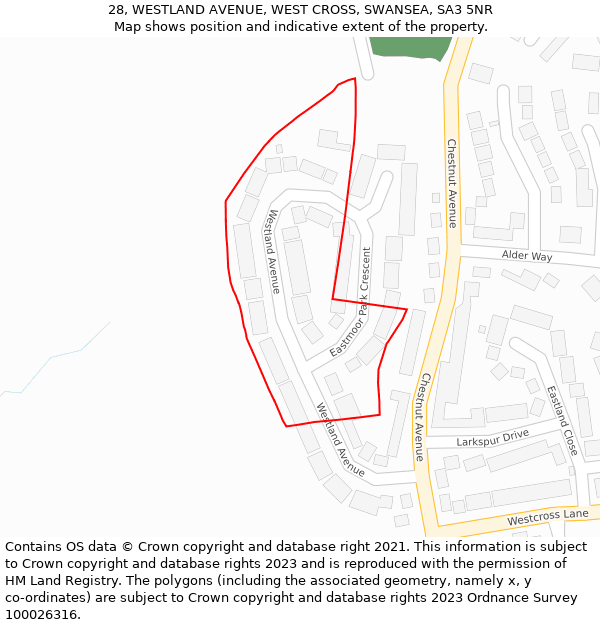 28, WESTLAND AVENUE, WEST CROSS, SWANSEA, SA3 5NR: Location map and indicative extent of plot