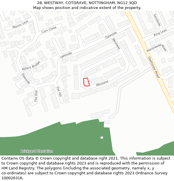 28, WESTWAY, COTGRAVE, NOTTINGHAM, NG12 3QD: Location map and indicative extent of plot