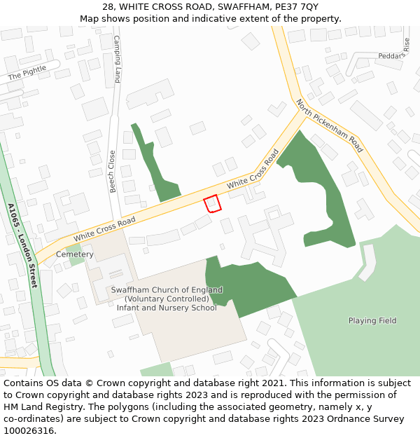 28, WHITE CROSS ROAD, SWAFFHAM, PE37 7QY: Location map and indicative extent of plot