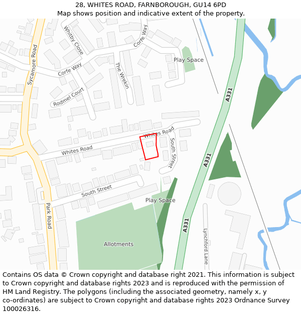 28, WHITES ROAD, FARNBOROUGH, GU14 6PD: Location map and indicative extent of plot