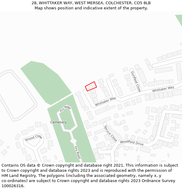 28, WHITTAKER WAY, WEST MERSEA, COLCHESTER, CO5 8LB: Location map and indicative extent of plot