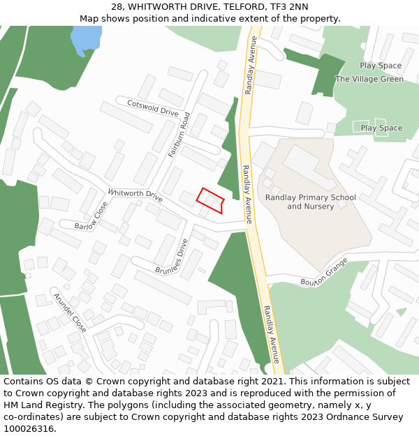 28, WHITWORTH DRIVE, TELFORD, TF3 2NN: Location map and indicative extent of plot