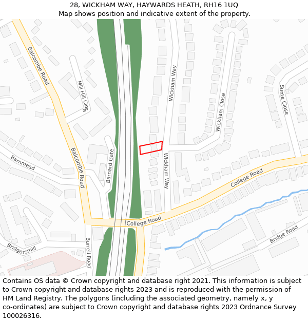 28, WICKHAM WAY, HAYWARDS HEATH, RH16 1UQ: Location map and indicative extent of plot