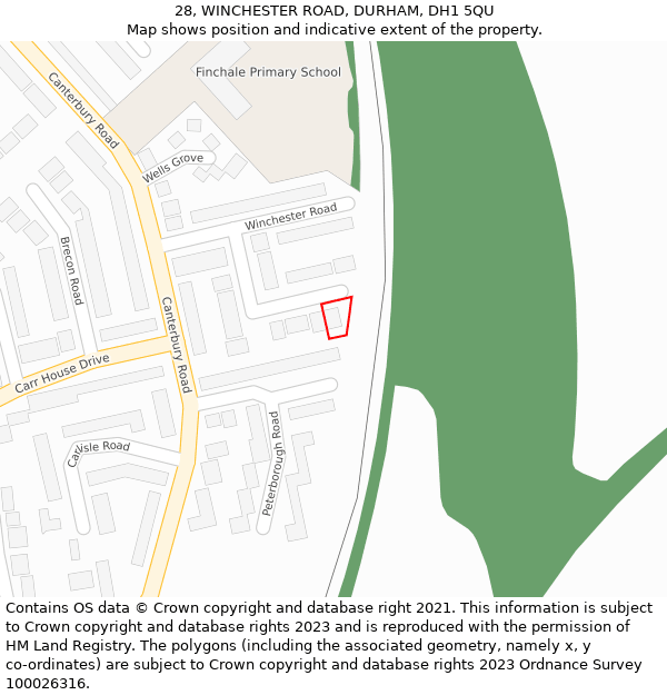 28, WINCHESTER ROAD, DURHAM, DH1 5QU: Location map and indicative extent of plot