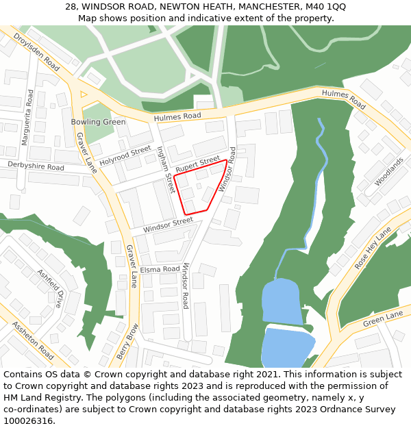 28, WINDSOR ROAD, NEWTON HEATH, MANCHESTER, M40 1QQ: Location map and indicative extent of plot