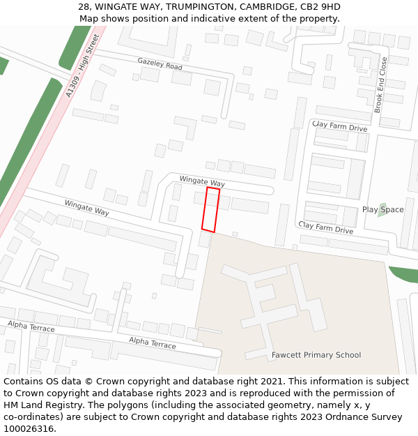 28, WINGATE WAY, TRUMPINGTON, CAMBRIDGE, CB2 9HD: Location map and indicative extent of plot