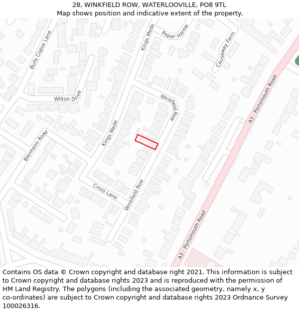28, WINKFIELD ROW, WATERLOOVILLE, PO8 9TL: Location map and indicative extent of plot