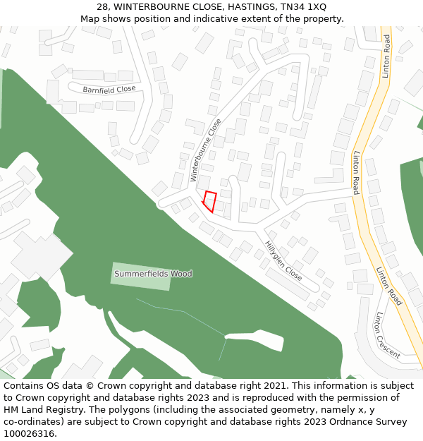 28, WINTERBOURNE CLOSE, HASTINGS, TN34 1XQ: Location map and indicative extent of plot