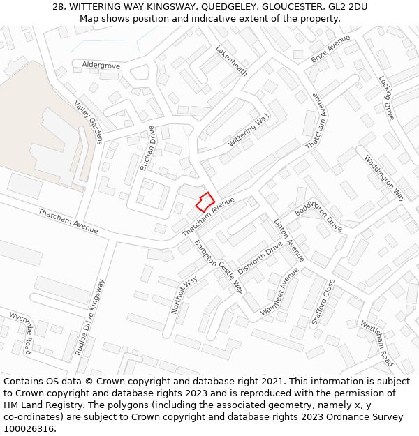 28, WITTERING WAY KINGSWAY, QUEDGELEY, GLOUCESTER, GL2 2DU: Location map and indicative extent of plot