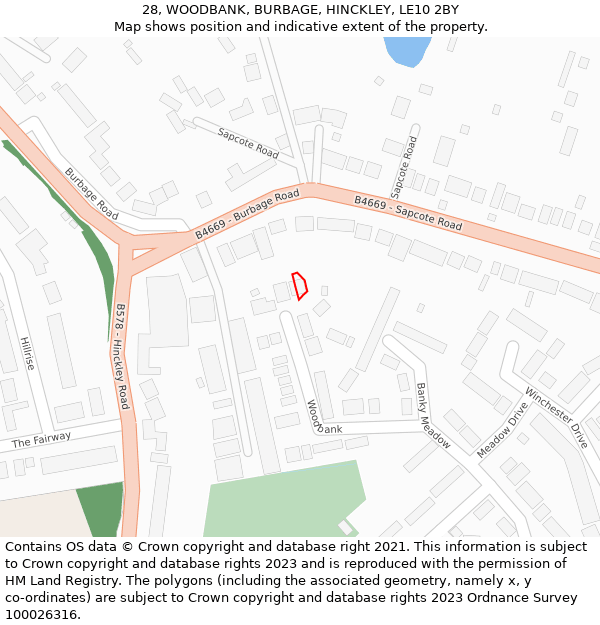 28, WOODBANK, BURBAGE, HINCKLEY, LE10 2BY: Location map and indicative extent of plot