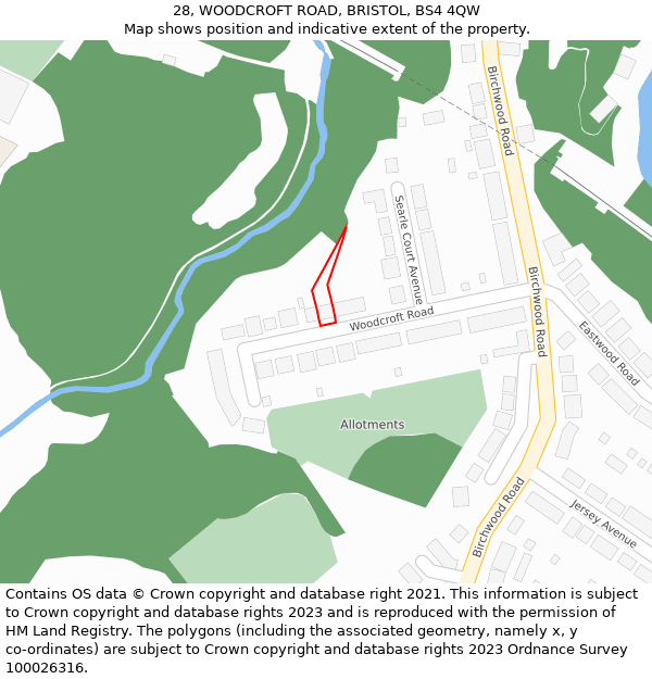 28, WOODCROFT ROAD, BRISTOL, BS4 4QW: Location map and indicative extent of plot