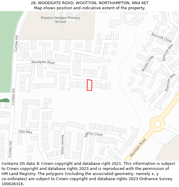 28, WOODGATE ROAD, WOOTTON, NORTHAMPTON, NN4 6ET: Location map and indicative extent of plot